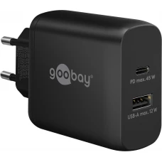 Chargeur rapide Goobay 45W GaN USB-C Power Delivery et USB-A adaptateur mural - Noir