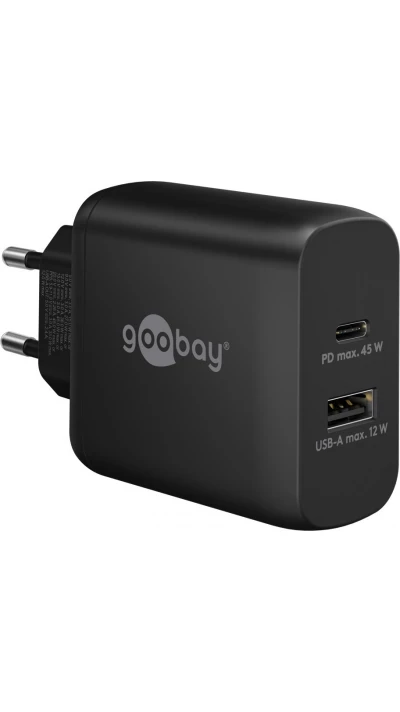 Chargeur rapide Goobay 45W GaN USB-C Power Delivery et USB-A adaptateur mural - Noir