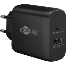 Chargeur rapide Goobay 65W GaN USB-C Power Delivery et USB-A adaptateur mural - Noir