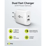 Chargeur rapide Goobay 65W GaN USB-C Power Delivery et USB-A adaptateur mural - Noir