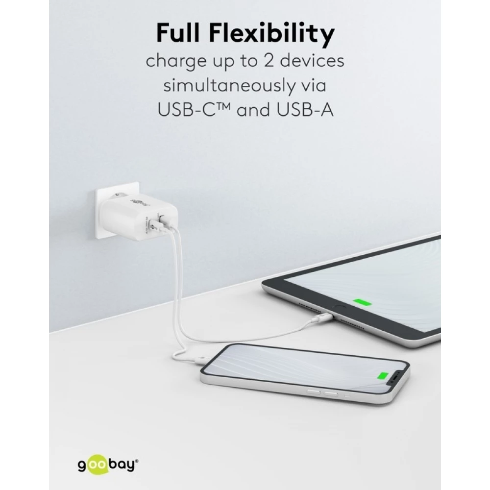 Chargeur rapide Goobay 65W GaN USB-C Power Delivery et USB-A adaptateur mural - Noir