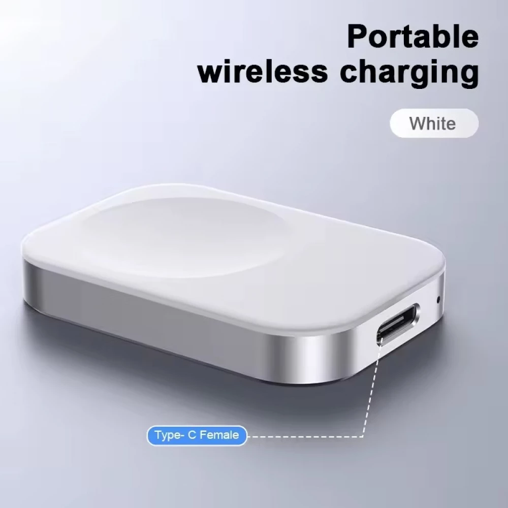Chargeur rapide magn&eacute;tique USB-C R7 pour Apple Watch &ndash; Station de charge sans fil portable compatible tous mod&egrave;les - Blanc