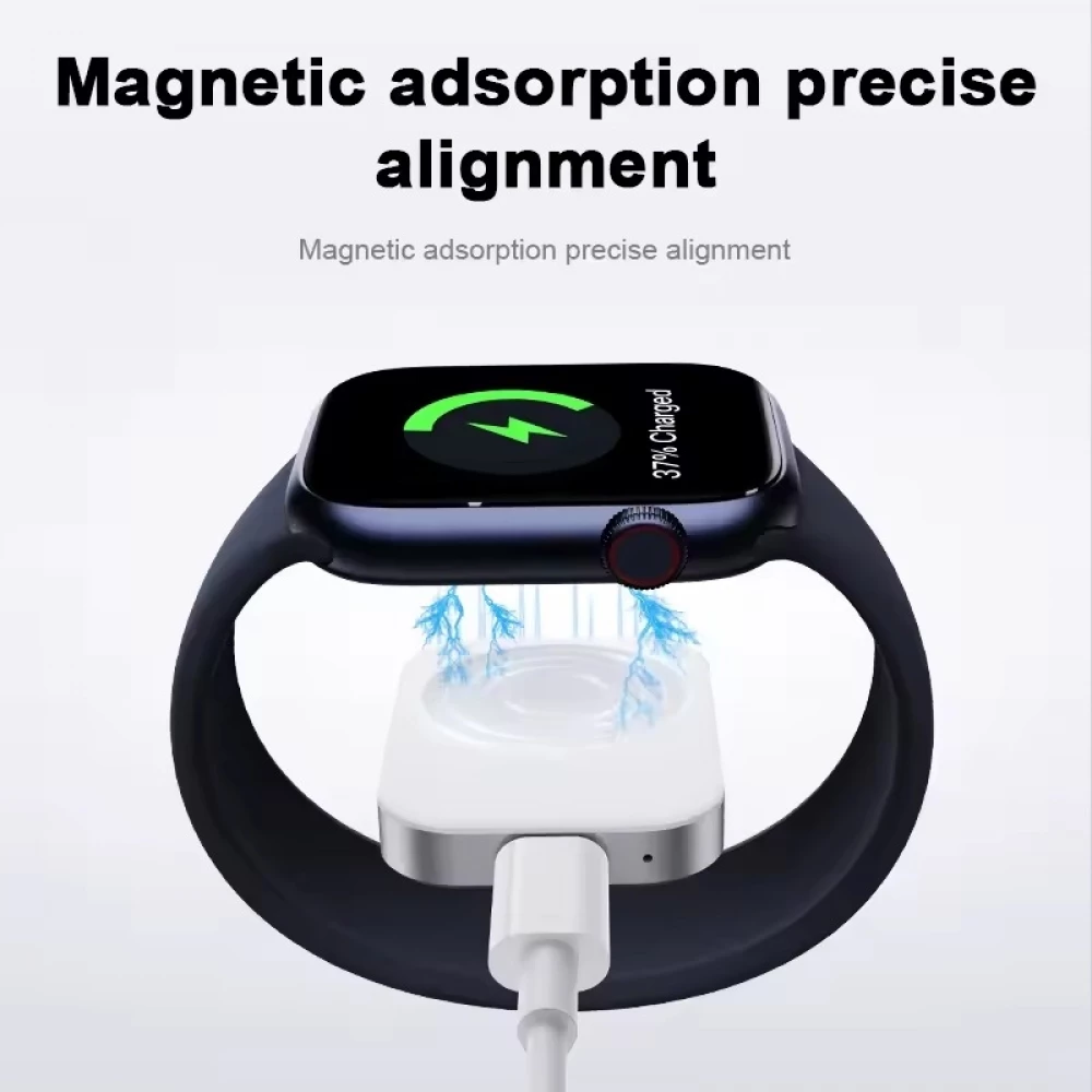 Chargeur rapide magn&eacute;tique USB-C R7 pour Apple Watch &ndash; Station de charge sans fil portable compatible tous mod&egrave;les - Blanc