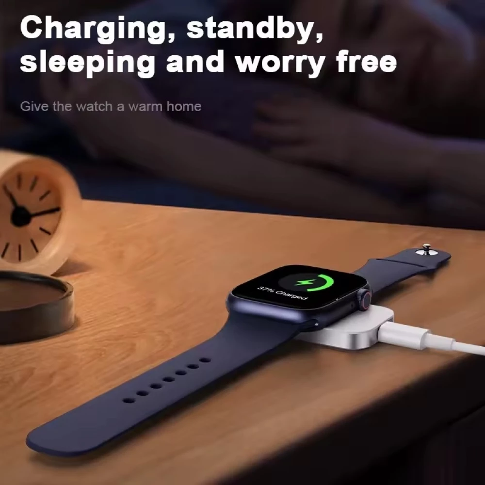 Chargeur rapide magn&eacute;tique USB-C R7 pour Apple Watch &ndash; Station de charge sans fil portable compatible tous mod&egrave;les - Blanc