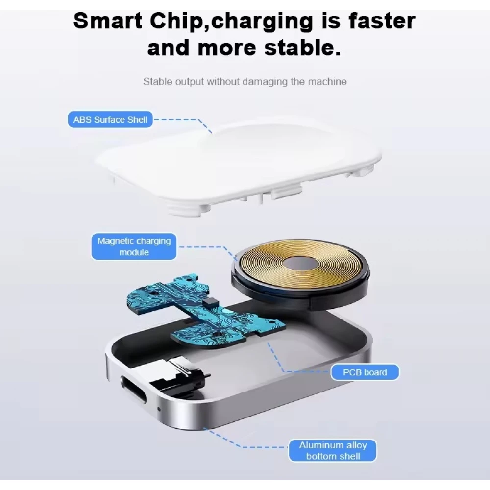 Chargeur rapide magn&eacute;tique USB-C R7 pour Apple Watch &ndash; Station de charge sans fil portable compatible tous mod&egrave;les - Blanc