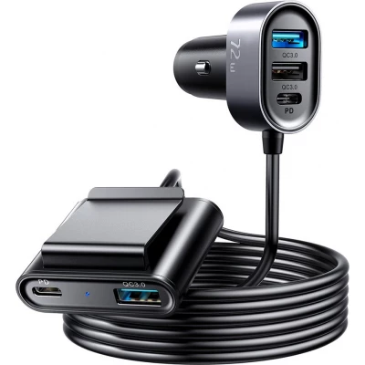 Joyroom JR-CL05 78W Schnellladegerät Auto 5 Ports (2xPD+3QC3.0) 1,5m Kabel - Schwarz