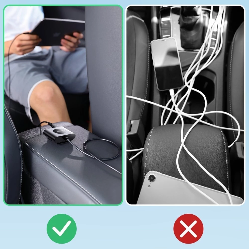 Chargeur rapide voiture Joyroom JR-CL05 78W multi 5 ports (2xPD+3QC3.0) câble 1.5m - Noir