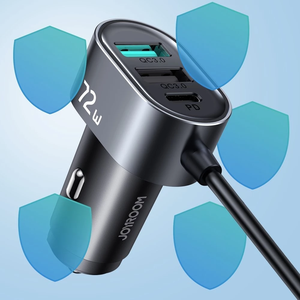 Chargeur rapide voiture Joyroom JR-CL05 78W multi 5 ports (2xPD+3QC3.0) câble 1.5m - Noir