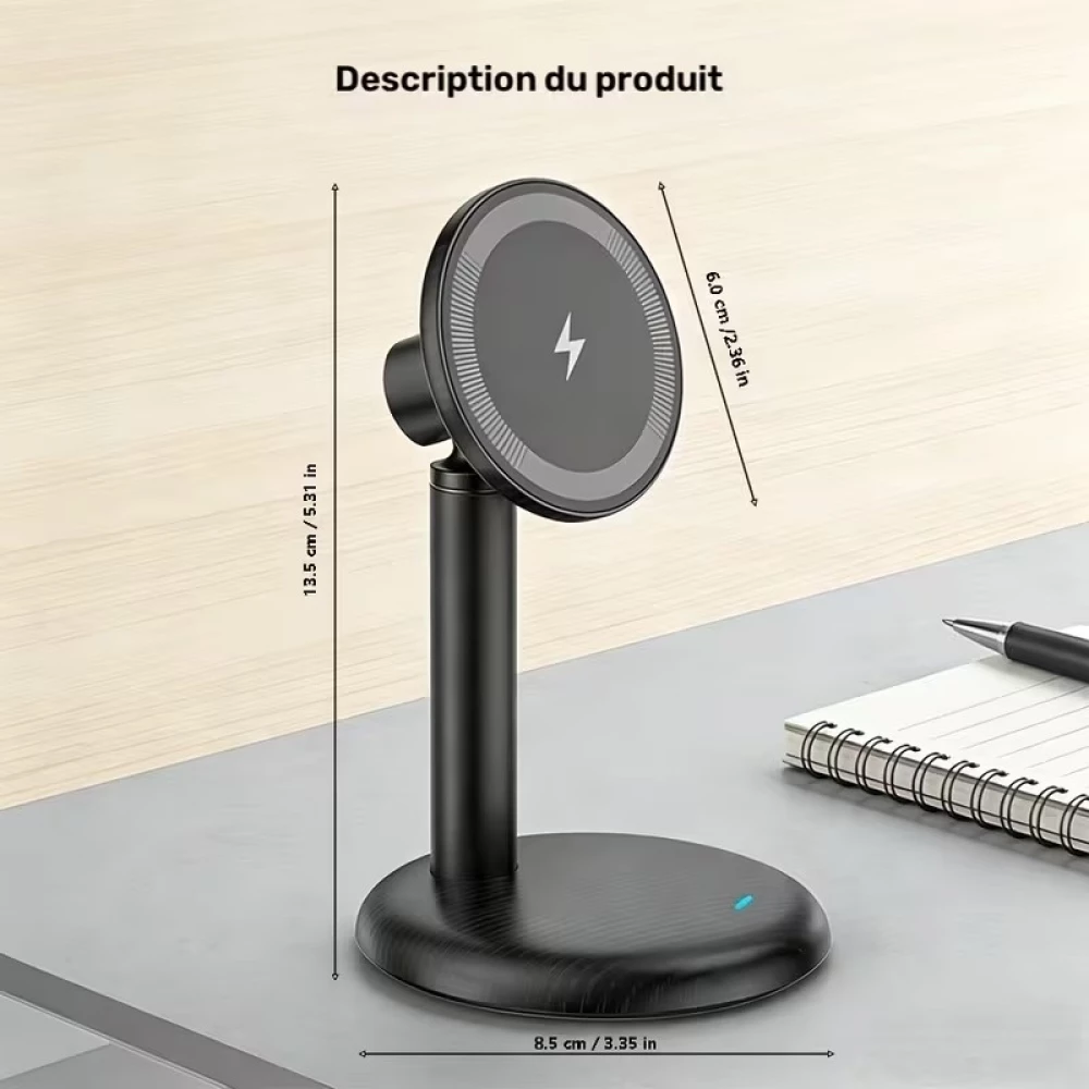 Chargeur sans fil magn&eacute;tique V26 charge rapide 15W compatible MagSafe pour smartphone support de chargement - Noir