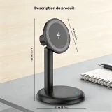 Chargeur sans fil magn&eacute;tique V26 charge rapide 15W compatible MagSafe pour smartphone support de chargement - Noir