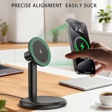 Chargeur sans fil magn&eacute;tique V26 charge rapide 15W compatible MagSafe pour smartphone support de chargement - Noir