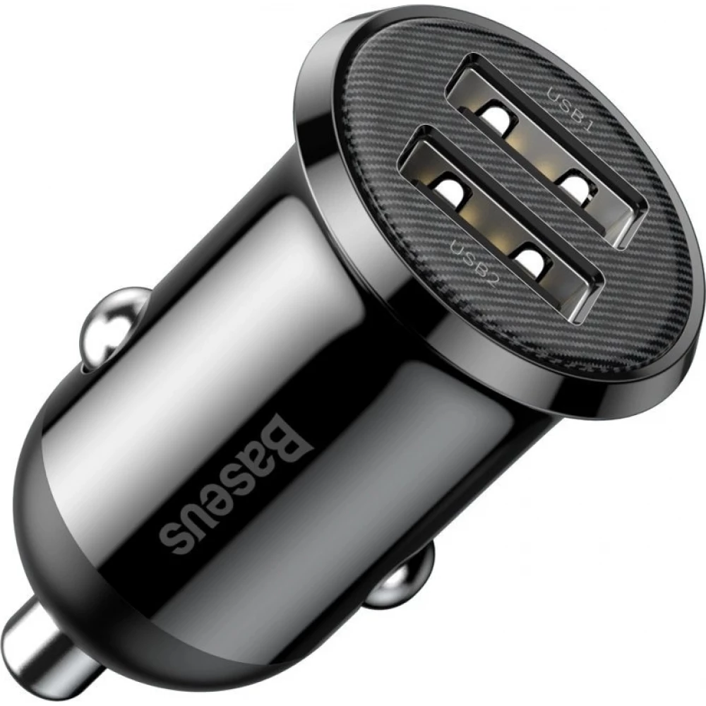 Chargeur voiture Baseus Grain Pro compatibilit&eacute; universelle 2x USB 4.8 A rapide multifunctionnel - Noir