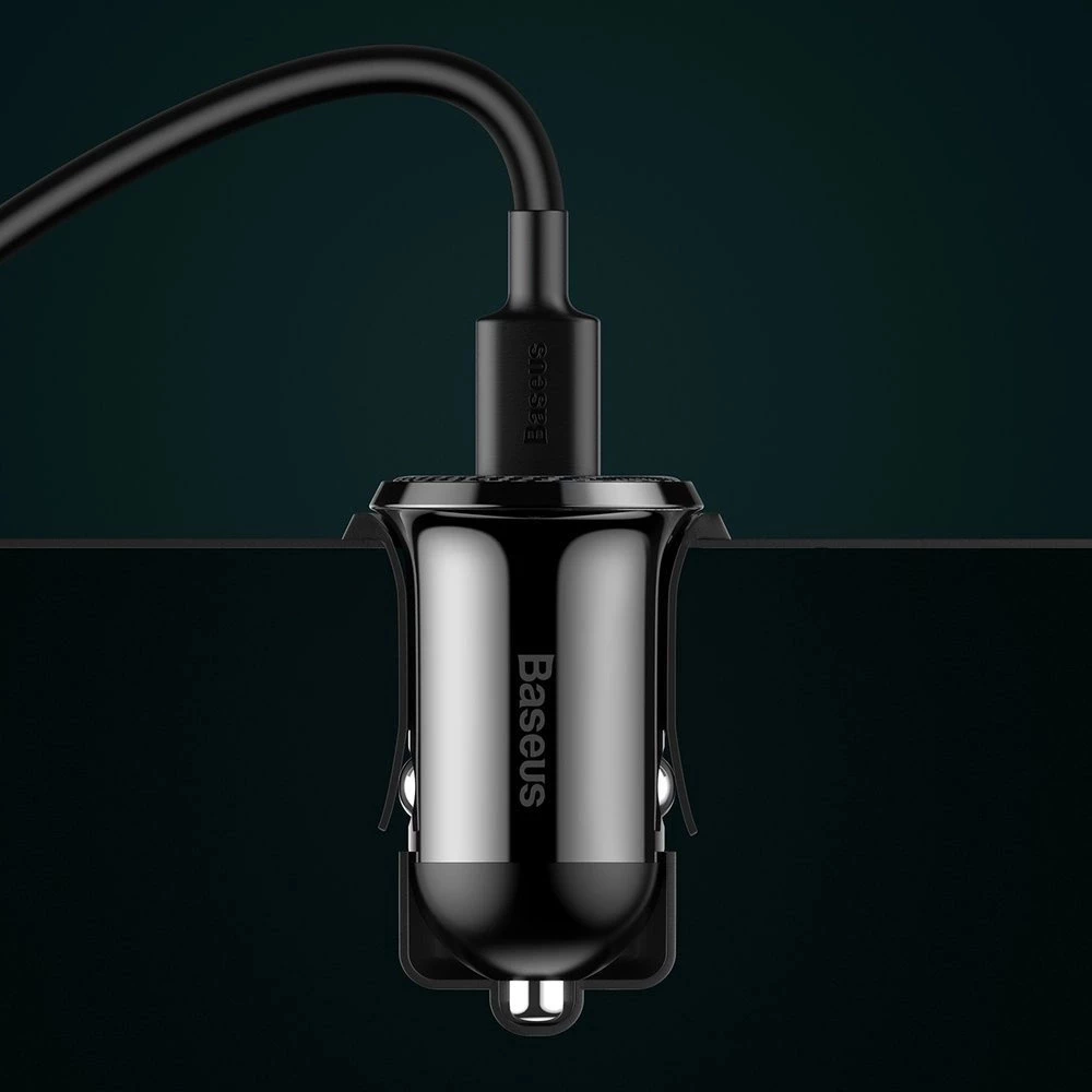 Chargeur voiture Baseus Grain Pro compatibilit&eacute; universelle 2x USB 4.8 A rapide multifunctionnel - Noir