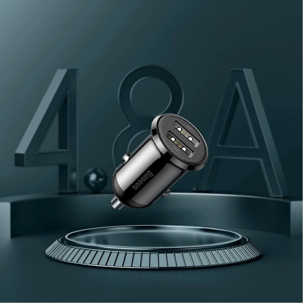 Chargeur voiture Baseus Grain Pro compatibilit&eacute; universelle 2x USB 4.8 A rapide multifunctionnel - Noir