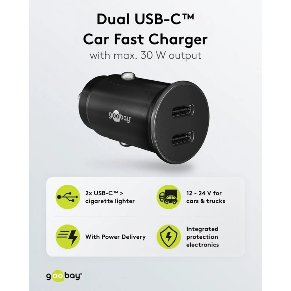 Goobay Auto Schnellladegerät 30W USB-C PD Kfz-Ladeadapter für 12/24V - Schwarz