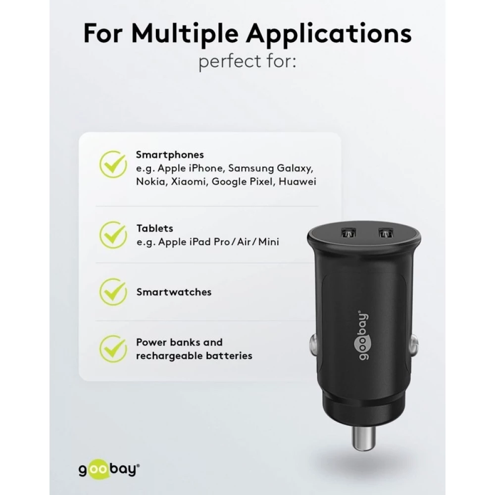 Goobay Auto Schnellladegerät 30W USB-C PD Kfz-Ladeadapter für 12/24V - Schwarz