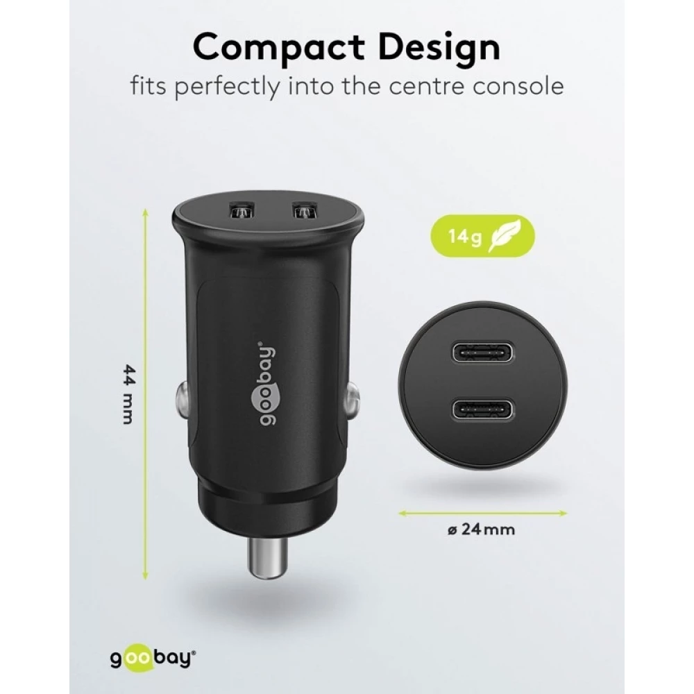 Goobay Auto Schnellladegerät 30W USB-C PD Kfz-Ladeadapter für 12/24V - Schwarz