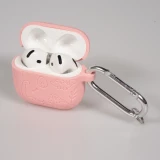 Coque AirPods 4 - Silicone dinosaures et fleurs grav&eacute;s - Rose