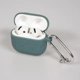 Coque AirPods 4 - Silicone dinosaures et fleurs grav&eacute;s - Vert fonc&eacute;