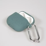 Coque AirPods 4 - Silicone dinosaures et fleurs grav&eacute;s - Vert fonc&eacute;