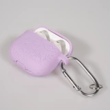 Coque AirPods 4 - Silicone dinosaures et fleurs grav&eacute;s - Violet