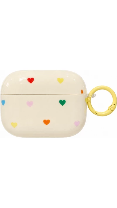 Coque AirPods Pro 3 - C&oelig;urs multicolores avec porte-cl&eacute;s pour &eacute;tui de charge - Jaune