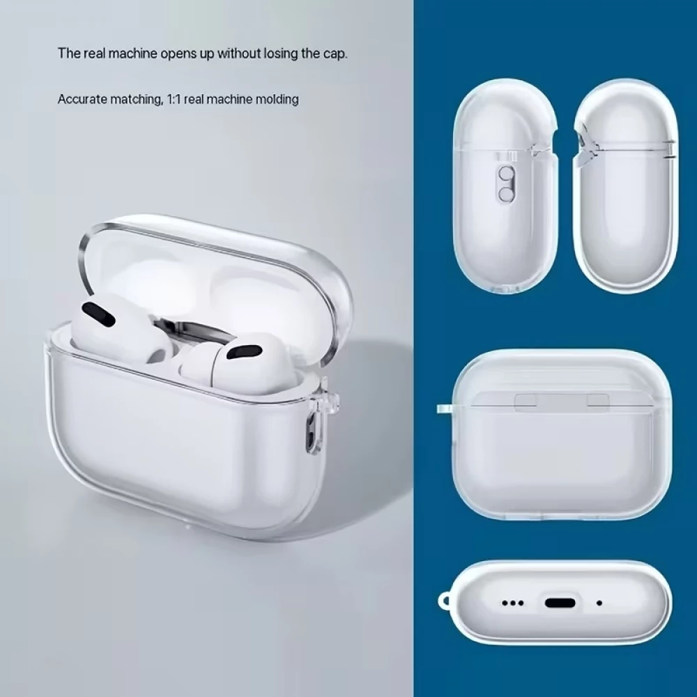 Coque AirPods Pro 3 - Silicone effet cristal avec porte-cl&eacute;s anneau pour &eacute;tui de charge - Transparent