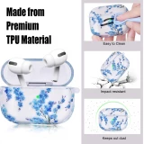 Coque AirPods Pro 3 - Transparente imprimé floral avec porte-clés et protection pour étui de charge en silicone - Bleu