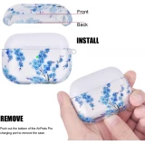 Coque AirPods Pro 3 - Transparente imprimé floral avec porte-clés et protection pour étui de charge en silicone - Bleu