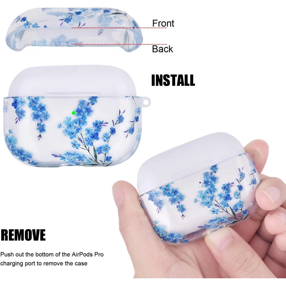 Coque AirPods Pro 3 - Transparente imprimé floral avec porte-clés et protection pour étui de charge en silicone - Rouge