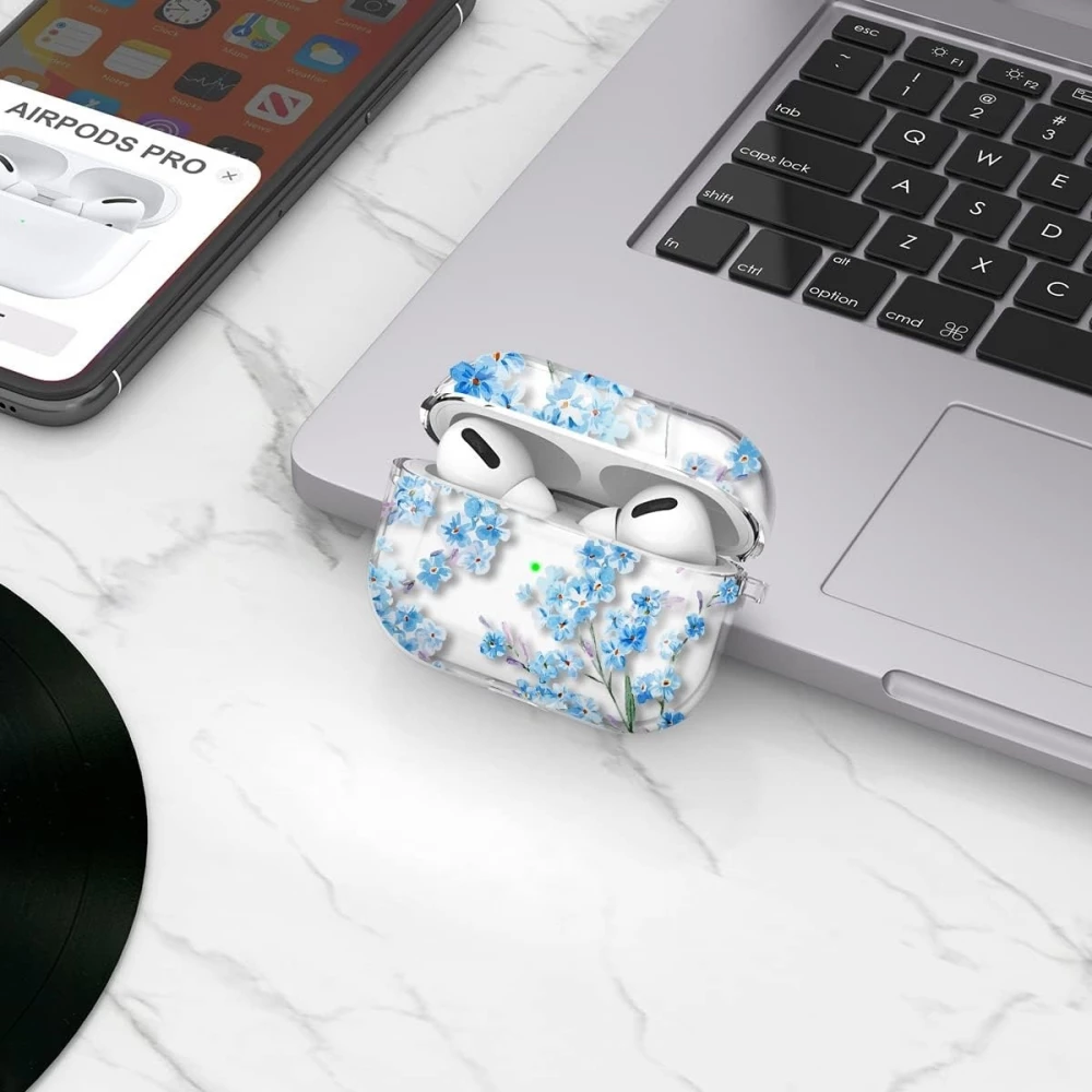 Coque AirPods Pro 3 - Transparente imprimé floral avec porte-clés et protection pour étui de charge en silicone - Rouge