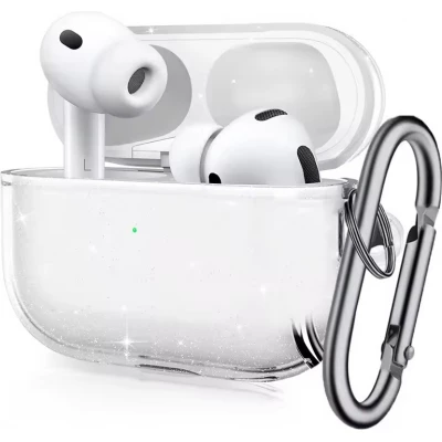 Coque AirPods Pro 3 - Transparente paillet&eacute;e avec mousqueton - Transparent