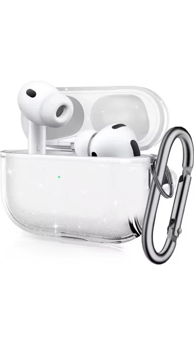 Coque AirPods Pro 3 - Transparente paillet&eacute;e avec mousqueton - Transparent