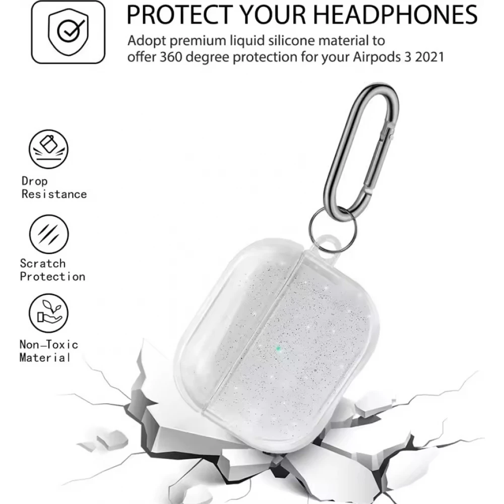 Coque AirPods Pro 3 - Transparente paillet&eacute;e avec mousqueton - Transparent