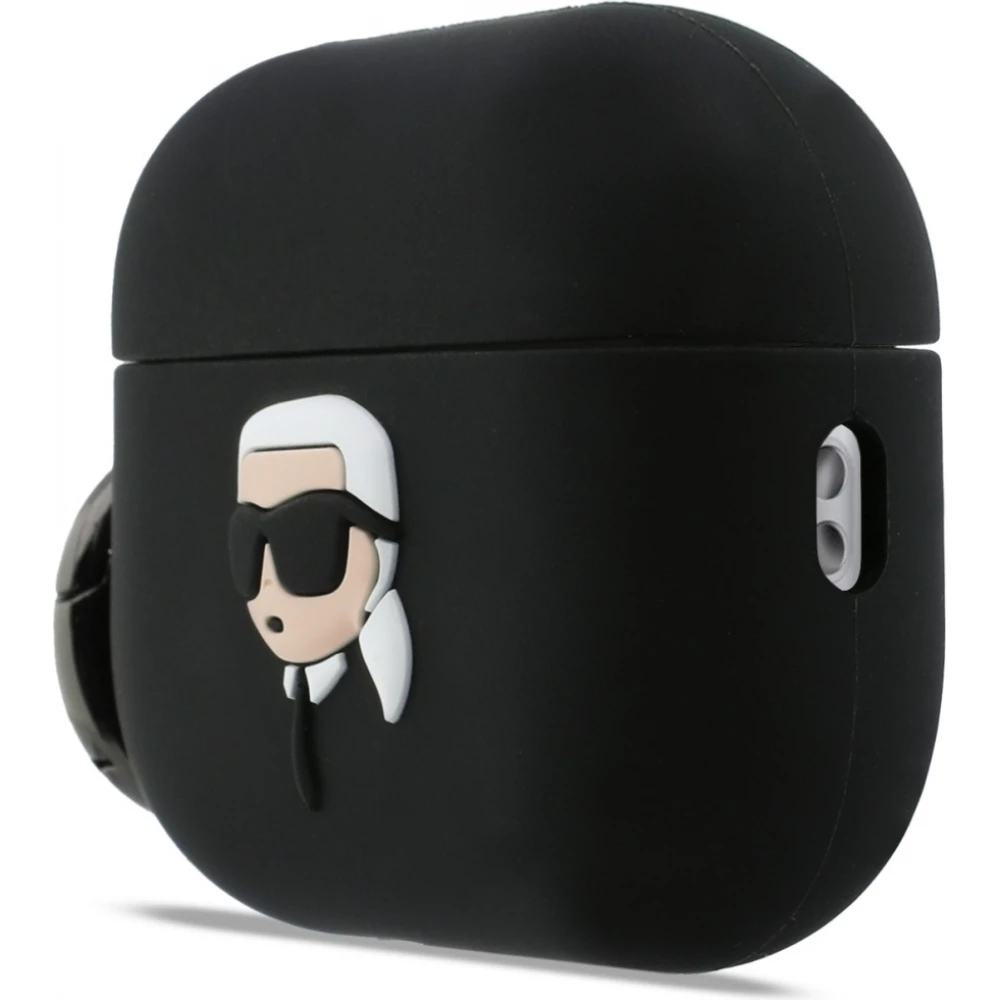AirPods Pro / Pro 2 Case H&uuml;lle - 3D Silikon Kopf Karl Lagerfeld elegantes Schutzaccessoire - Schwarz