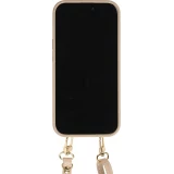 iPhone 15 Pro Case H&uuml;lle - Gepolstertes Leder mit Spiegel und Kartenfach gro&szlig;e abnehmbare Riemen - Beige