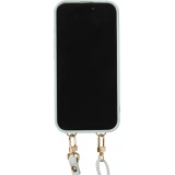 iPhone 15 Pro Case H&uuml;lle - Gepolstertes Leder mit Spiegel und Kartenfach gro&szlig;e abnehmbare Riemen - Blau