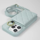 iPhone 15 Pro Case H&uuml;lle - Gepolstertes Leder mit Spiegel und Kartenfach gro&szlig;e abnehmbare Riemen - Blau
