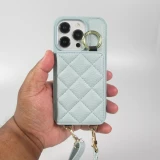 iPhone 15 Pro Case H&uuml;lle - Gepolstertes Leder mit Spiegel und Kartenfach gro&szlig;e abnehmbare Riemen - Blau
