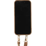 iPhone 15 Pro Max Case H&uuml;lle - Gepolstertes Leder mit Spiegel und Kartenfach gro&szlig;e abnehmbare Riemen - Braun