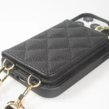 iPhone 15 Pro Max Case H&uuml;lle - Gepolstertes Leder mit Spiegel und Kartenfach gro&szlig;e abnehmbare Riemen - Schwarz