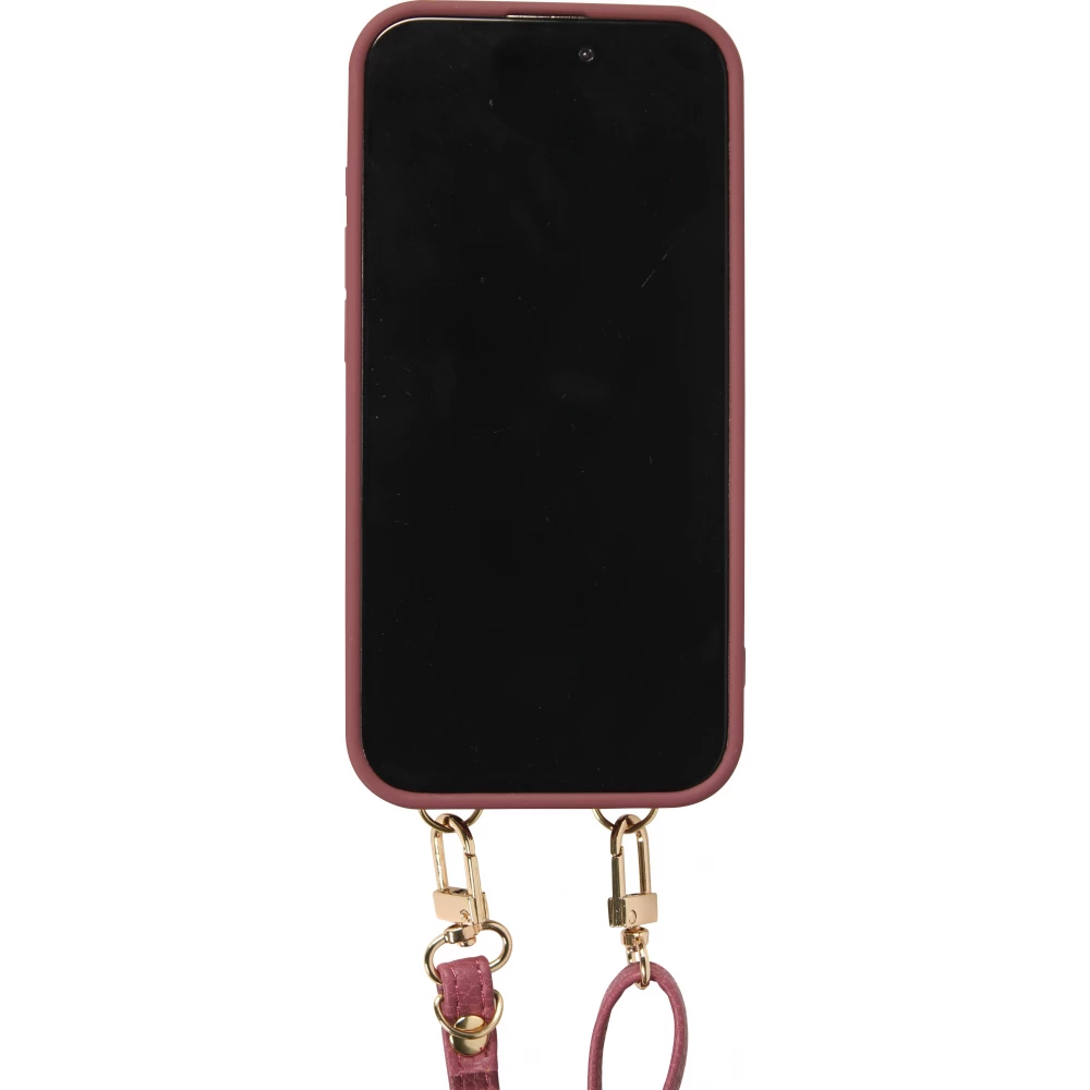iPhone 15 Pro Max Case H&uuml;lle - Gepolstertes Leder mit Spiegel und Kartenfach gro&szlig;e abnehmbare Riemen - Dunkelviolett