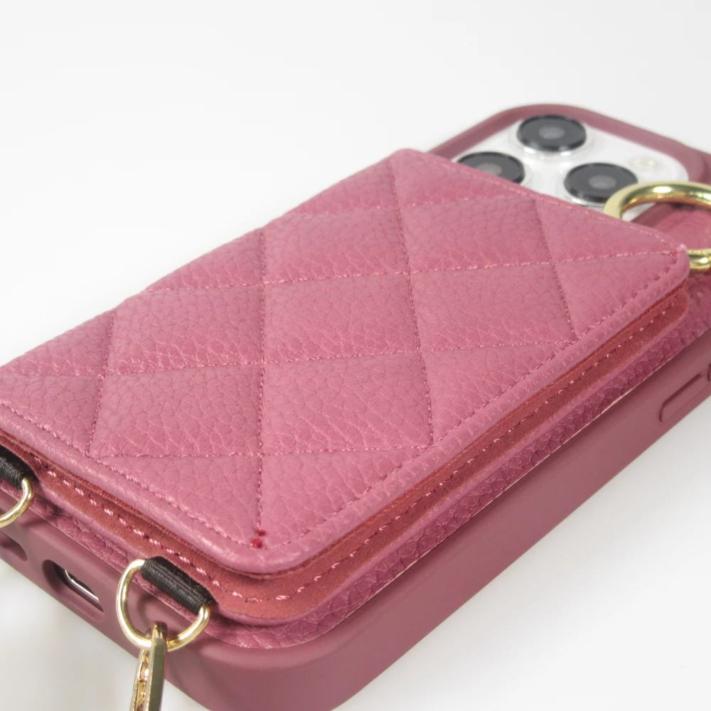 iPhone 15 Pro Max Case H&uuml;lle - Gepolstertes Leder mit Spiegel und Kartenfach gro&szlig;e abnehmbare Riemen - Dunkelviolett