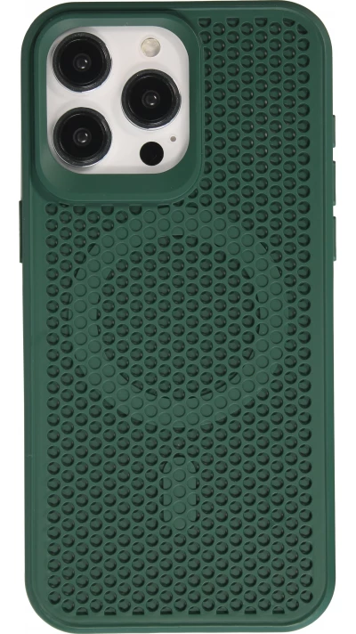 Coque iPhone 15 Pro Max - Ultra-l&eacute;g&egrave;re et a&eacute;r&eacute;e avec look grille compatible MagSafe - Vert