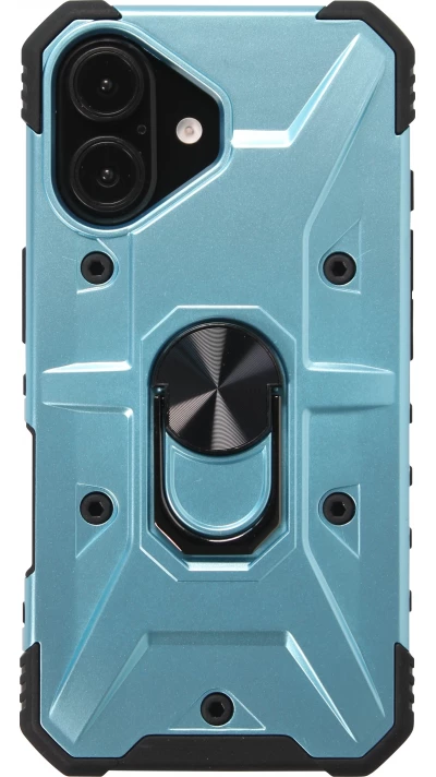 Coque iPhone 16 - Armor avec protection des coins en silicone et anneau de soutien - Bleu clair