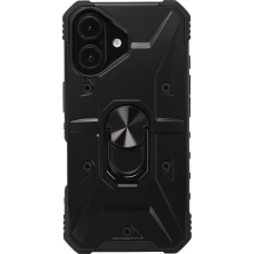 iPhone 16 Case H&uuml;lle - Armor mit Silikon-Eckschutz und St&uuml;tzring - Schwarz