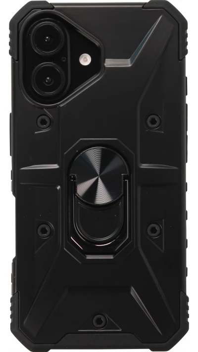 iPhone 16 Case H&uuml;lle - Armor mit Silikon-Eckschutz und St&uuml;tzring - Schwarz