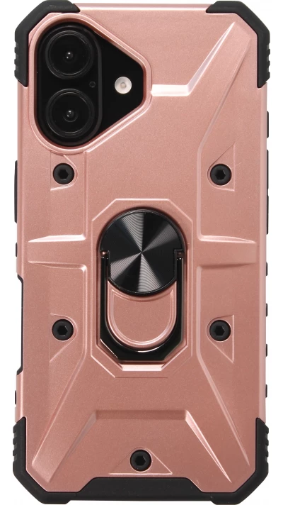 Coque iPhone 16 - Armor avec protection des coins en silicone et anneau de soutien - Or rose
