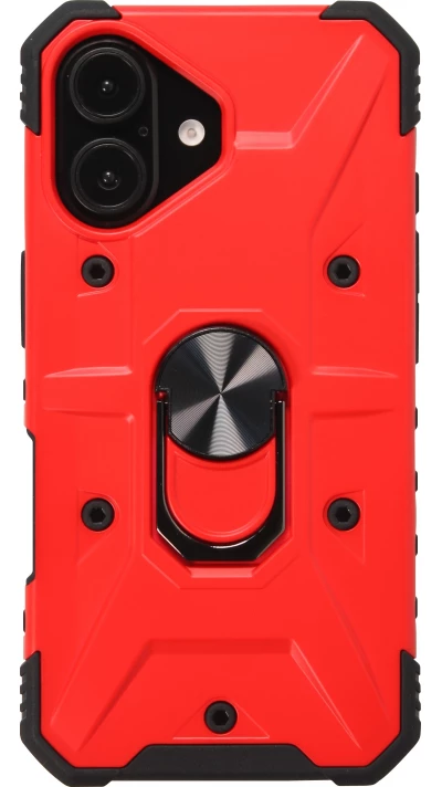 Coque iPhone 16 - Armor avec protection des coins en silicone et anneau de soutien - Rouge