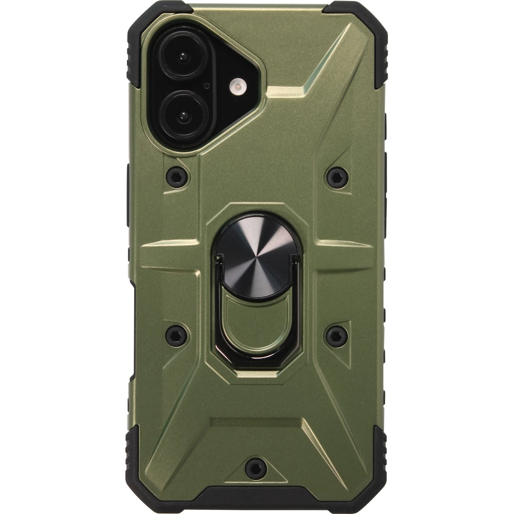 iPhone 16 Case H&uuml;lle - Armor Silikon-Ecken-Schutz mit St&uuml;tzring - Gr&uuml;n